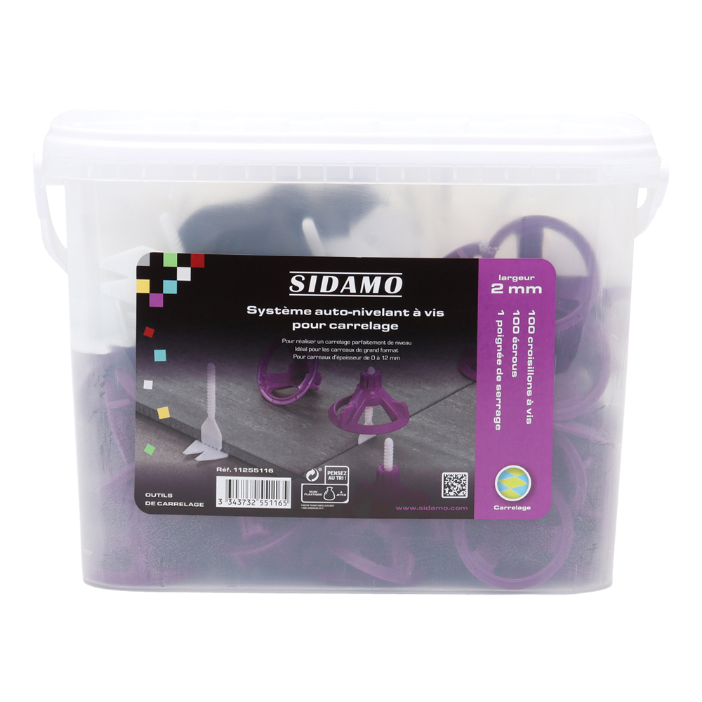 KIT EN SEAU: POIGNEE +100 ECROUS + 100 CROISILLONS AUTO A VIS-2mm - 11255116