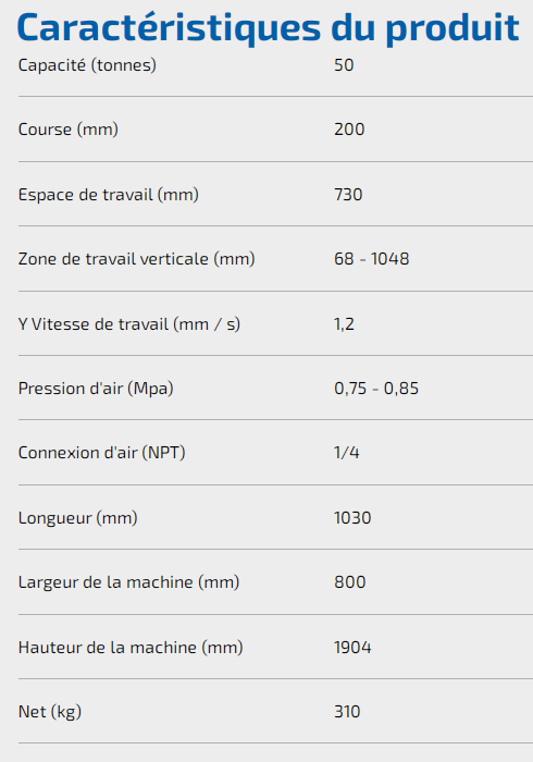 PRESSE D'ATELIER PNEUMATIQUE ET MANUELLE WSP 50P ECH342