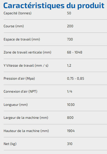 PRESSE D'ATELIER PNEUMATIQUE ET MANUELLE WSP 50P ECH342